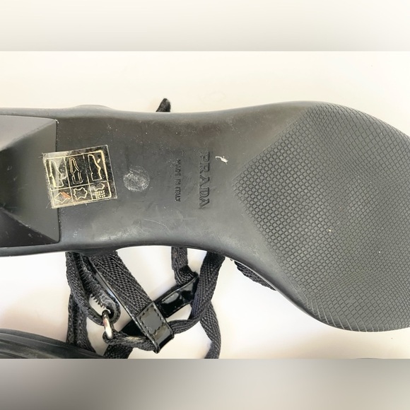 Prada Sport Y2K Black Leather Nylon Logo T-strap Kitten Low Heel Sandals EU 39 - Picture 4 of 11